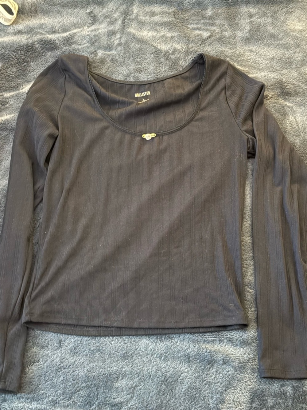 Hollister Navy blue Ribbed Long Sleeve Scoop Neck Top